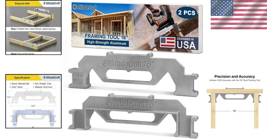 16-Inch Precision Framing Jig - 2-Piece Stud Layout Tool for Quick Measurements