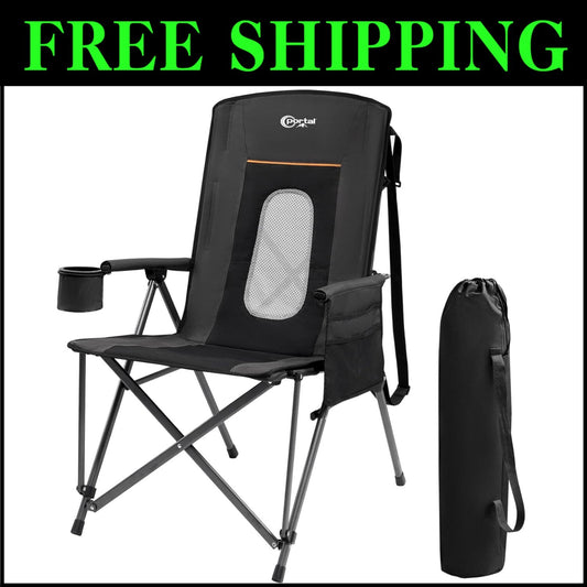 Oversized Heavy-Duty Folding Camping Chair - Supports 400lbs, High Back Comfort