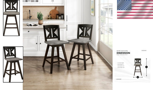 Elegant Black X-Back Swivel Bar Stools - Counter Height Set of 2 for Kitchen