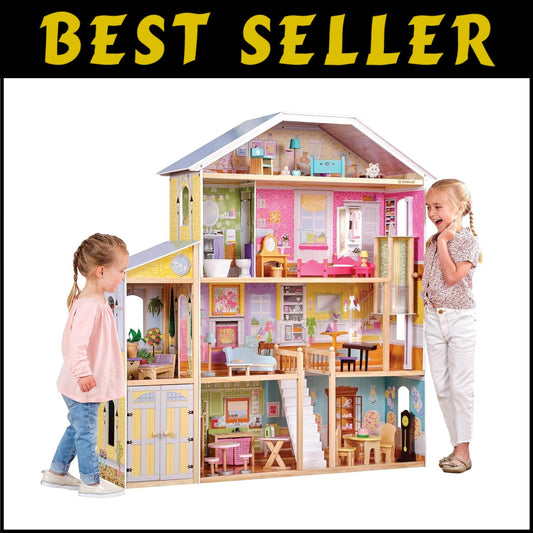 Majestic Wooden Dollhouse with Working Elevator & Fully Furnished, Ages 3+
