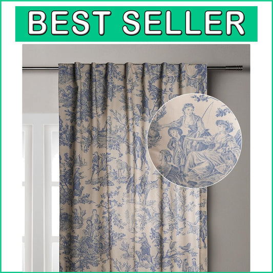Charming 100% Cotton Toile Drapes 50" W x 108" L - Classic Elegance for Any Room