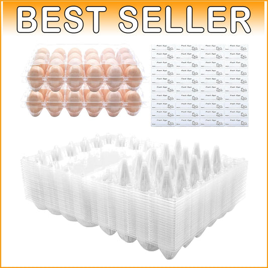 Clear Egg Cartons with Free Labels – 40 Pack Holds 24 Eggs – Eco-Friendly Design