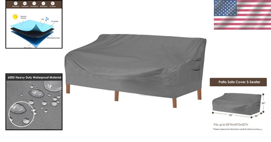 Durable 600D Waterproof Outdoor Sofa Cover with Air Vent - Fits 3-Seater
