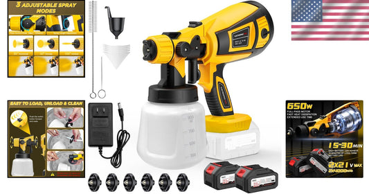 650W Cordless Paint Sprayer with 2 Batteries & 3 Modes - 1000ml Container
