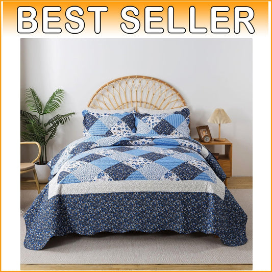 California King Quilt Set 120x120 - Rustic Winter Floral, 3-Pc Oversized Bedding