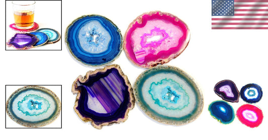 Colorful Agate Coaster Set (4) with Non-Slip Bumpers for Stylish Interiors