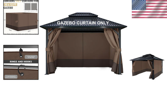 Universal Fit Gazebo Curtains 10' x 12' - Brown & Coffee with Easy Zipper Access