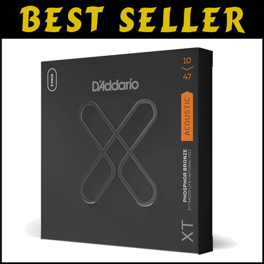 D'Addario XT Phosphor Bronze Acoustic Guitar Strings - 10-47 Extra Light, 3-Pack