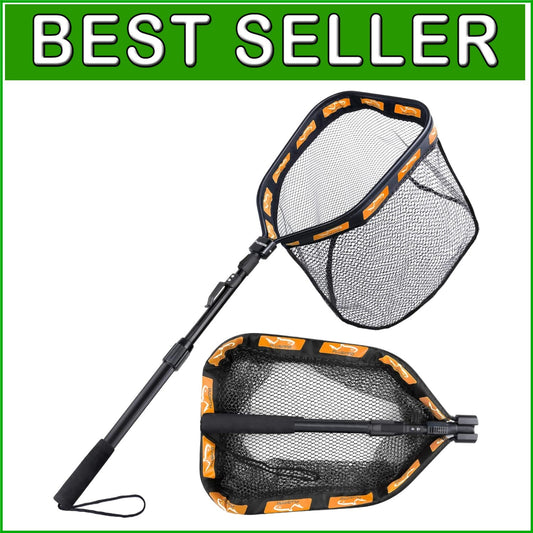 Large Floating Fish Landing Net - 19.7" Hoop, Rubber Coating, and Folding Design