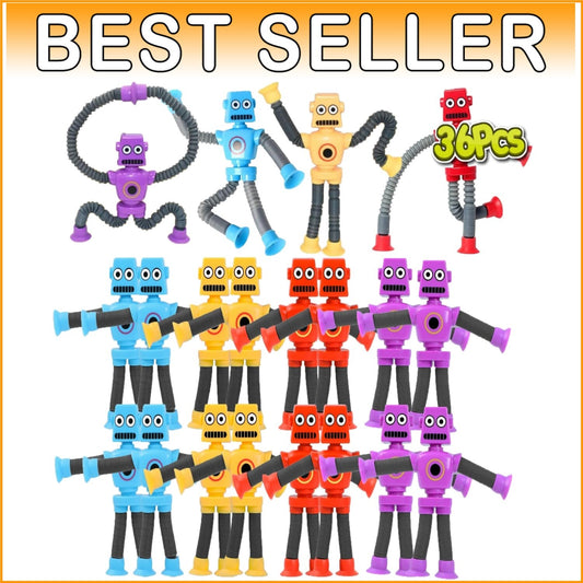 36PCS Suction Cup Sensory Fidget Toys - Telescopic Robot Fun for Kids