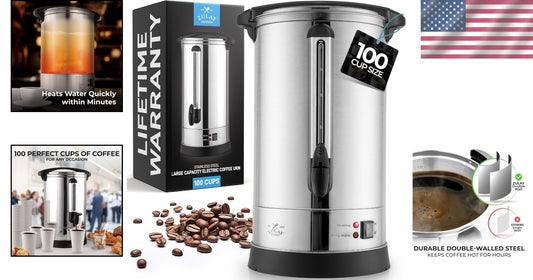 Zulay 100-Cup Commercial Percolator - Ideal for Office, Weddings & Catering