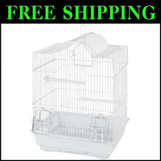 All-in-One Small Bird Starter Kit with Arch Cage & Accessories for Parakeets