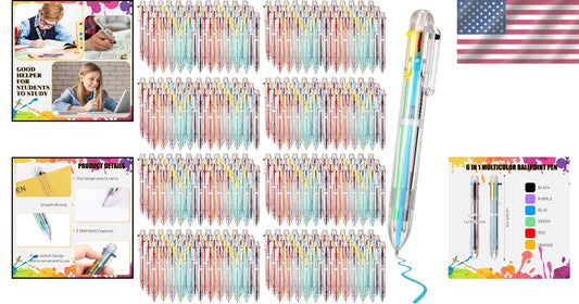 150 Multi-Color 6-in-1 Retractable Ballpoint Pens - Perfect for School & Office
