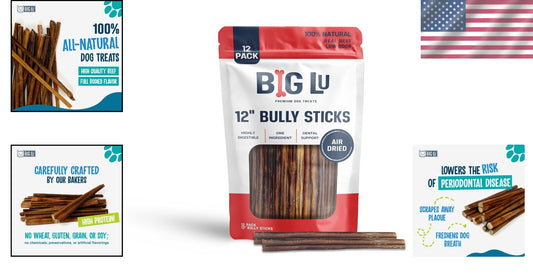 Thick & Digestible 12” Bully Sticks - Grain-Free Treats for All Life Stages