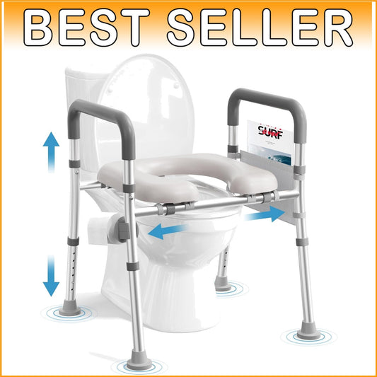 Elevated Toilet Seat Riser with Non-Slip Grip and Padded Armrests for Seniors