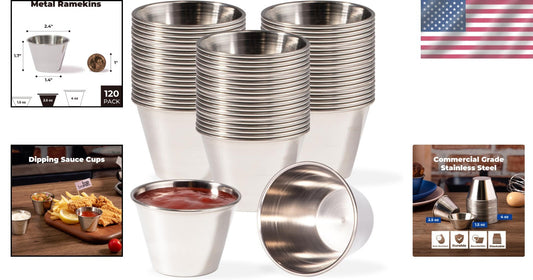 Commercial Grade 120 Count Stainless Steel Condiment Bowls - Multi-Purpose Use
