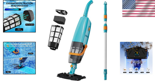 Cordless Handheld Pool Vacuum with Telescopic Pole - 60 Mins Runtime, Lake Blue