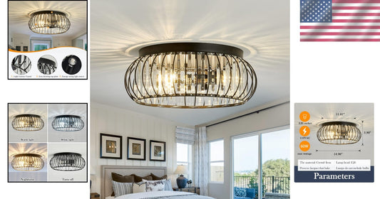 Elegant Indoor Crystal Flush Mount Light – Perfect for Hallways and Living Rooms