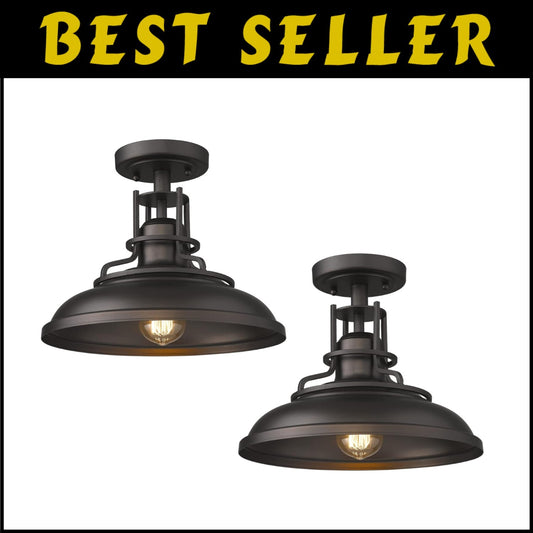 Vintage Industrial Semi Flush Mount Light Fixture - 12'' Ceiling Light