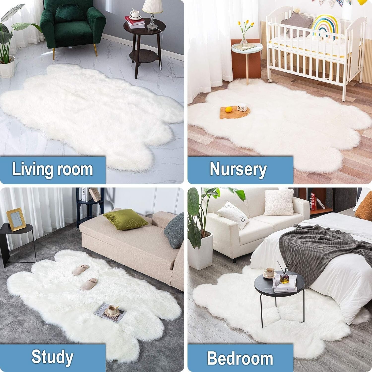 Comforting 4x6 Ft Fluffy Faux Fur Rug - Elegant White Carpet for Nursery & Home