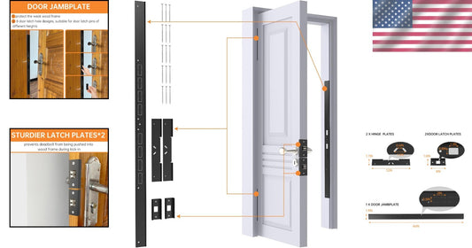 Corrosion-Proof Door Jamb Reinforcement Kit with Sturdy Latch & Hinge Shields