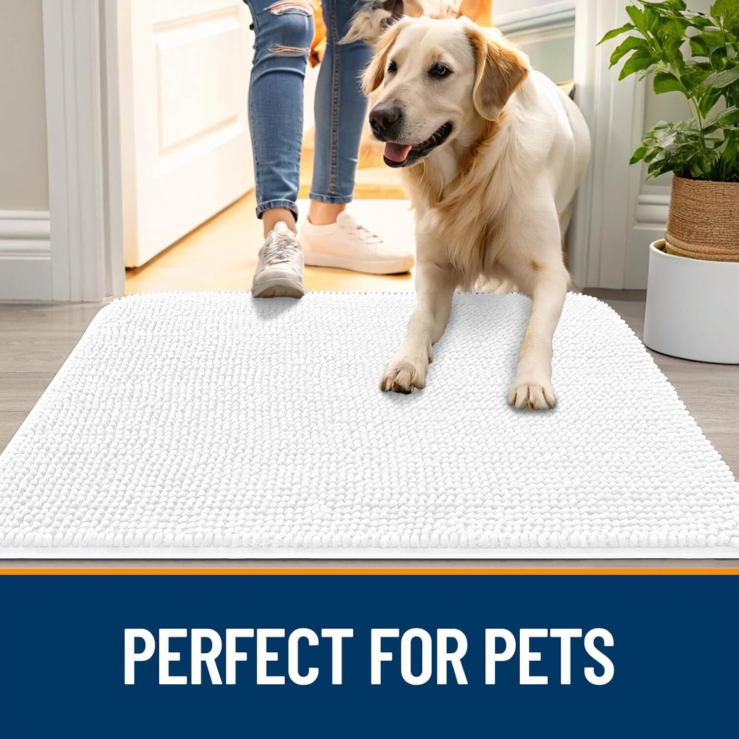 Soft Chenille Absorbent Non-Slip Dog Mat 59x35 - Elegant Indoor Carpet