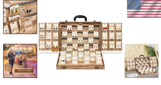 Portable Wood Jewelry Case - Elegant Display for Bracelets, Earrings, Necklaces