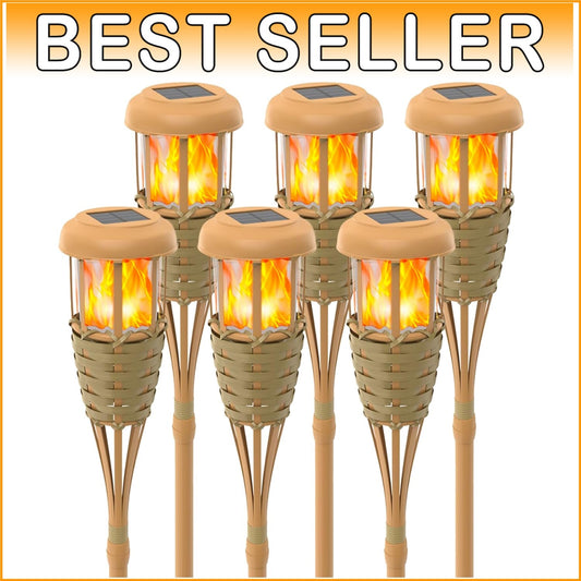Energy Efficient Solar Torch Lights with Realistic Flickering Flame - 6 Pack