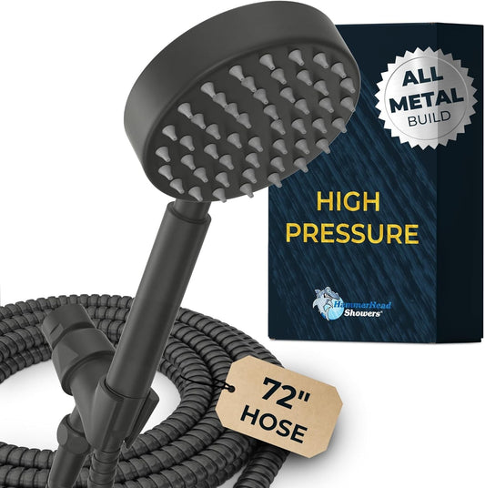 6ft Flexible Shower Hose with Matte Black Metal Shower Head - High Performance