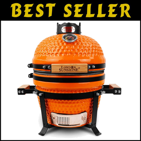 Cadet Series Orange Ceramic Charcoal Grill Smoker - Easy Assembly and Portable