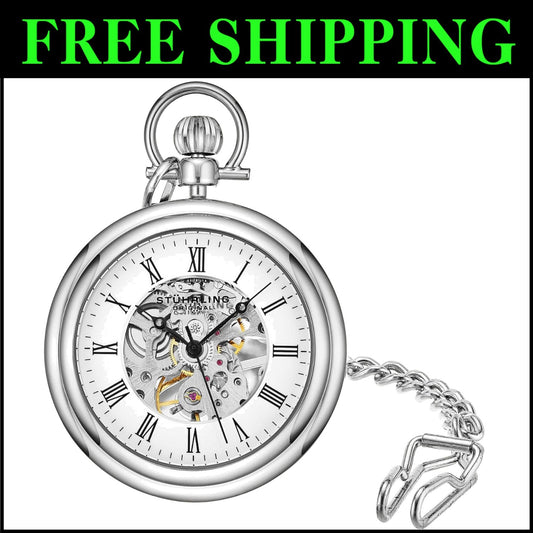 Hand-Winding Stainless Steel Pocket Watch with Elegant Mechanical Movement