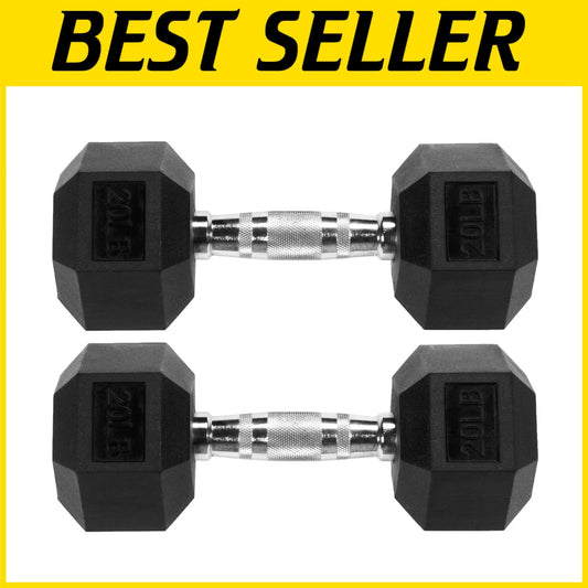 Comfort-Grip 20LB Rubber Hex Dumbbell Pair - Ideal for Full Body Workouts
