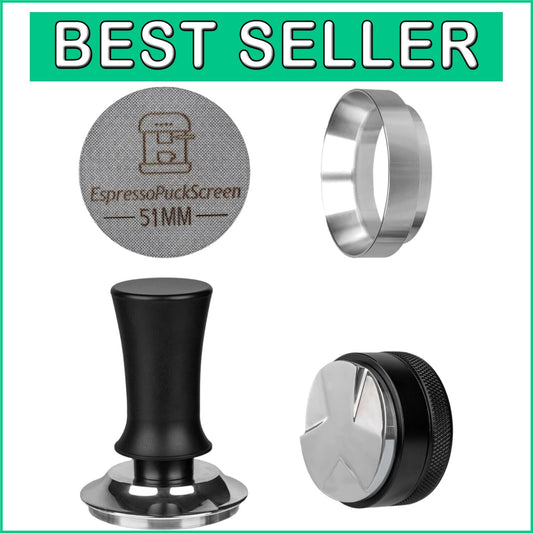 4-Piece Espresso Tools Kit - Adjustable 51mm Tamper, Distributor & Dosing Funnel