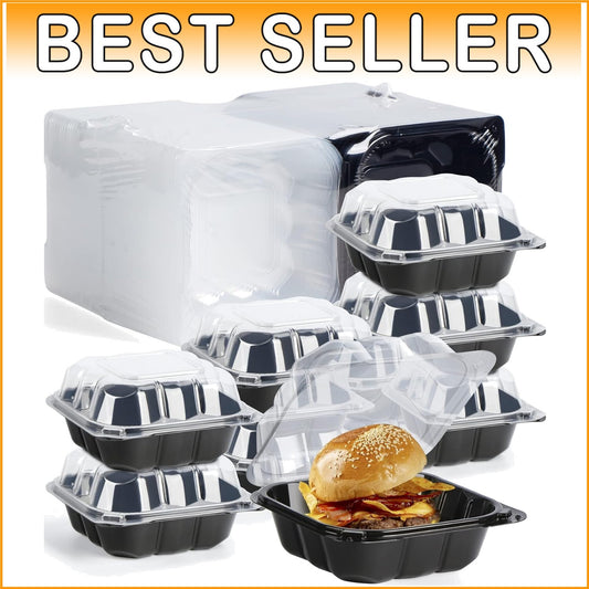 55-Pack BPA-Free Clamshell Takeout Containers with Dividers for Easy Meal Prep