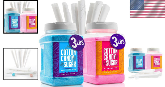 Raspberry Blue & Strawberry Cotton Candy Sugar - 2-Pack, 3 lbs Jars & Scooper