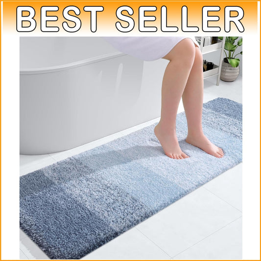 Extra Soft 59x20 Blue Bath Mat with Non-Slip Rubber Backing for Bathroom Safety