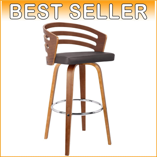 Elegant Jayden Swivel Bar Stool with Brown Faux Leather & Walnut Finish - 26"