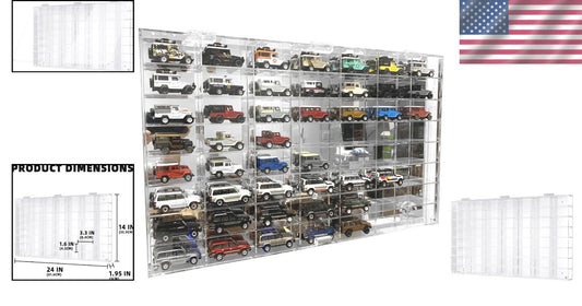 Clear Acrylic Wall-Mounted Cabinet with 56 Slots for 1/64 Scale Car Models