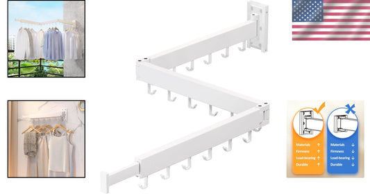 Sturdy Retractable Clothes Drying Rack for Wall - 220lb Capacity, White Aluminum