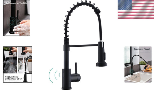 Motion Sensor Black Kitchen Faucet with Space-Saving Design & Easy Installation