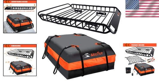 Universal Roof Rack Carrier Basket with Waterproof Bag & Cargo Net - 51" x 36"