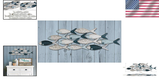 Navy and Light Blue Wooden Fish Wall Art - Coastal Elegance for Any Room