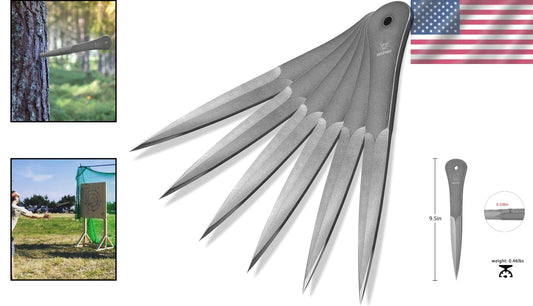 9.5-Inch High-Carbon Steel Throwing Spikes Set - 6 Pack with Nylon Sheaths