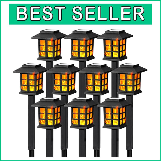 10 Pack Waterproof Flickering Flame Solar Outdoor Lights - Modern Garden Decor