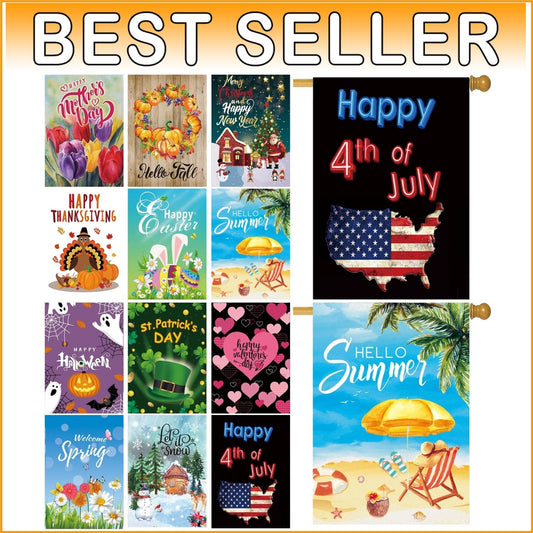 12 Seasonal Double-Sided 28x40 Inch Garden Flags - Perfect for Year-Round Decor