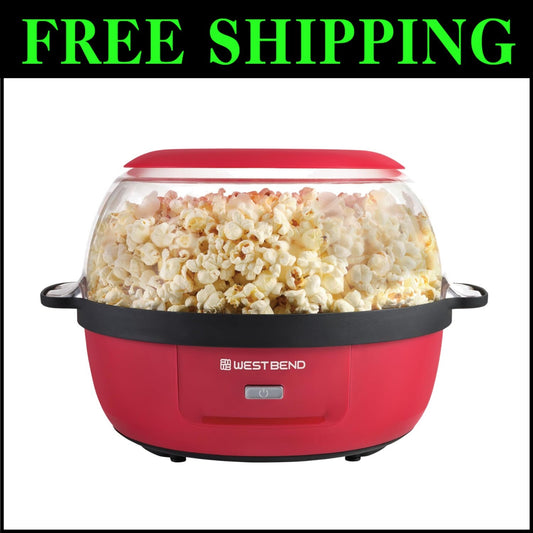 Electric 6-Quart Popcorn Maker with Dual-Purpose Cover & Motorized Stirring