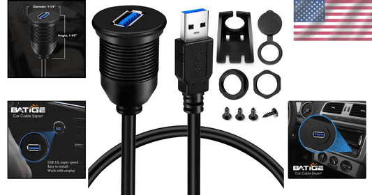 Car, Boat & Motorcycle USB 3.0 Flush Mount Cables - 5 Pack, Waterproof, 3ft