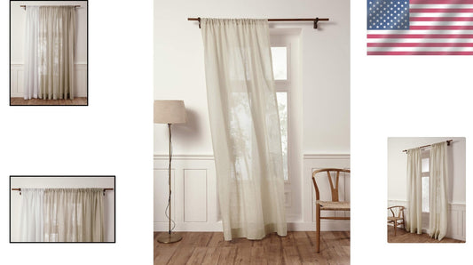 Elegant 100% Pure Flax Linen Sheer Curtain 52x45 - Light Filtering Panel