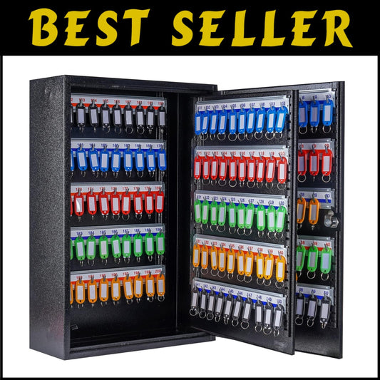 Secure Black Metal Key Holder Cabinet with 200 Tags & Easy Wall Mount Features