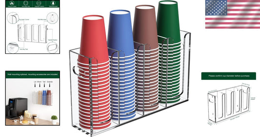 Acrylic Cup Holder with Handles for Countertop or Wall Mount - 4 Compartments